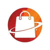 Planet Shop Logo Template Design. Galaxy shopping Bag Vector Logo Design Template.