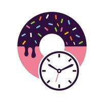 plantilla de logotipo de tiempo de donut. vector de plantilla de icono de logotipo de reloj y donut.