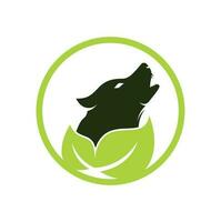 diseño del logotipo de lobo de hoja. vector de icono de diseño de logotipo de lobo de naturaleza.