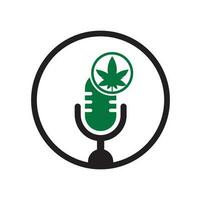 Cannabis podcast vector logo design. Podcast logo with cannabis leaf vector template.