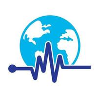 Pulse globe vector logo design icon. Pulse Cardiogram and Globe Icon Vector Logo. Earth globe icon with heart beat.