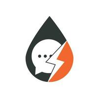 Thunder chat drop shape concept logo design icon vector. Bubble chat with thunder bolt icon logo template Vector