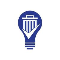 Check trash bulb shape concept vector logo template. Tick bin logo icon vector logo.