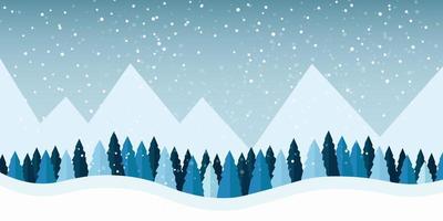 Snowscape nature scene icon. Winter landscape with mountains and snowfall. Vector illustration