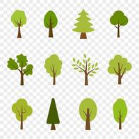 conjunto plano de diferentes árboles con diseño plano. se puede utilizar para ilustrar cualquier tema de naturaleza o estilo de vida saludable. dibujo vectorial sobre fondo transparente vector