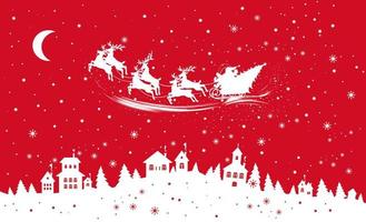 ilustración navideña con copos de nieve sobre un fondo rojo. vector
