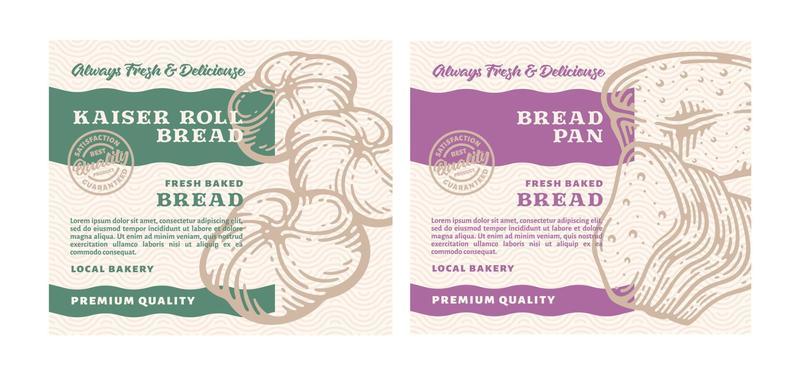 Set of packaging design or Label Premium Bakery with Hand Drawn Bread in doodle vintage style