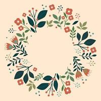 Card with wreath with leaves and flowers vector