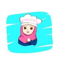 Premium vector l cheff hijab cute vector. blue shirt and pink hijab. illustration imaged on whiteboard. wallpaper.