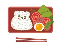 Bento box with rice bear, meat balls and vegetables. vector