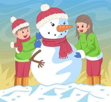 making snowman at winter come vector