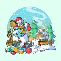 snowman at winter come concept vector