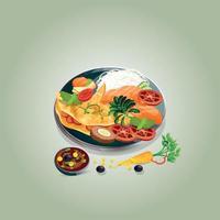 Healthy food and traditional restaurants, cooking, menu, vector illustration