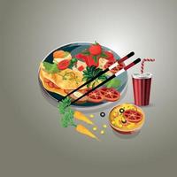 Healthy food and traditional restaurants, cooking, menu, vector illustration