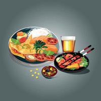 Healthy food and traditional restaurants, cooking, menu, vector illustration