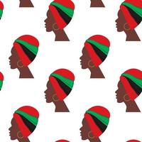 Endless pattern of the profile African woman in headdress and national hues turned in one direction