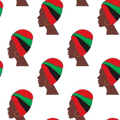 Endless pattern of the profile African woman in headdress and national hues turned in one direction