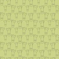 Seamless pattern from the contour image of a cactus in a pot on a spring light green background. vector