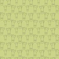 Seamless pattern from the contour image of a cactus in a pot on a spring light green background. vector