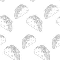 Endless pattern with Tacos from meat, lettuce and vegetables. Latin American cuisine. Mexican food vector