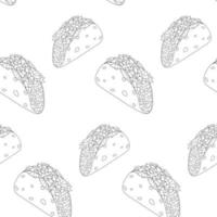 Endless pattern with Tacos from meat, lettuce and vegetables. Latin American cuisine. Mexican food vector