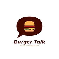 Burger talk logo icon with comic bubble speak symbol vector