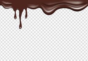 líquido de chocolate realista que fluye extendiéndose desde el borde superior. decoración de gotas de fusión de chocolate con marco de borde superior vector