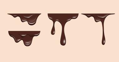 realistic dark chocolate drips melting with flat top for border decoration vector set collection