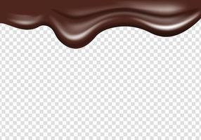 líquido de chocolate negro de fusión realista que fluye desde la parte superior. borde superior chocolate derretido decoración fondo vector elemento