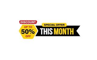 50 Percent THIS MONTH offer, clearance, promotion banner layout with sticker style. vector