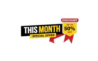 50 Percent THIS MONTH offer, clearance, promotion banner layout with sticker style. vector