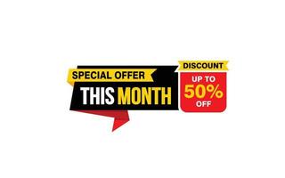 50 Percent THIS MONTH offer, clearance, promotion banner layout with sticker style. vector