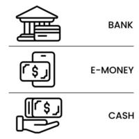 Payment methods. bank transfer, e money, cash concept illustration line icon vector eps10.