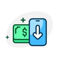 botón de recarga de dinero en la aplicación móvil concepto ilustración diseño plano vector eps10. elemento gráfico para icono, infografía, aplicación de estado vacío o interfaz de usuario web