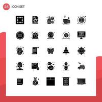 User Interface Pack of 25 Basic Solid Glyphs of globe income drink gold finance Editable Vector Design Elements