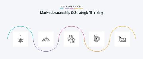 paquete de iconos de línea 5 de liderazgo de mercado y pensamiento estratégico que incluye tablero. pico. grafico. localización vector