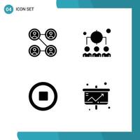 Modern Set of 4 Solid Glyphs and symbols such as connections stop business management chart Editable Vector Design Elements