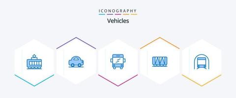 paquete de 25 iconos azules de vehículos que incluye vehículos. transporte. escuela. subterraneo. vagón vector