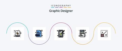 Graphic Designer Line Filled Flat 5 Icon Pack Including resize. image. design. graphic. creative vector