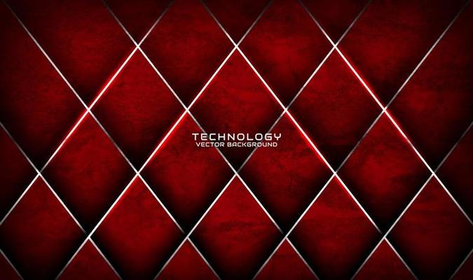 3D red rough grunge techno abstract background overlap layer on dark space with silver rhomb decoration. Modern graphic design element cutout style concept for banner, flyer, card, or brochure cover