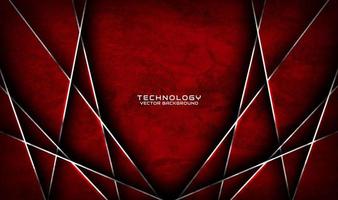 Capa de superposición de fondo abstracto de techno grunge áspero rojo 3d en el espacio oscuro con decoración de líneas plateadas. concepto de estilo de corte de elemento de diseño gráfico moderno para portada de pancarta, volante, tarjeta o folleto vector