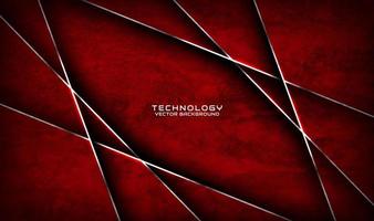 3D red rough grunge techno abstract background overlap layer on dark space with silver lines decoration. Modern graphic design element cutout style concept for banner, flyer, card, or brochure cover vector