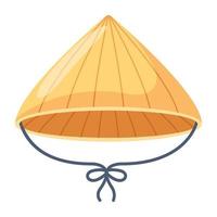un icono plano personalizable de gorra de bambú vector