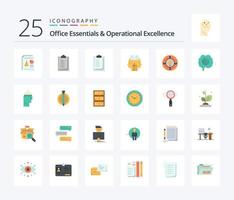 Office Essentials And Operational Exellence 25 Flat Color icon pack including idea. chat. presentation. pie. man vector