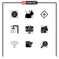 Set of 9 Vector Solid Glyphs on Grid for development travel customer bathroom support Editable Vector Design Elements