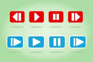 8 bit Pixel play button icon, social media sign, mobile app, web. Video logo vector in vector Illustration.