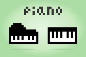 8 bit pixel piano icon, for game assets and cross stitch patterns in vector illustrations.