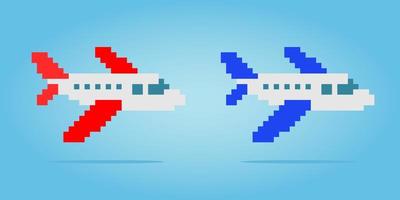 8 bits of aircraft pixels. Planes for game assets and cross stitch patterns in vector illustrations.