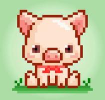 8 bit pixel pig. Animal for game assets and cross stitch patterns in vector illustrations.