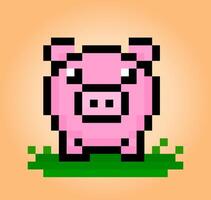 8 bit pixel pig. Animal for game assets and cross stitch patterns in vector illustrations.